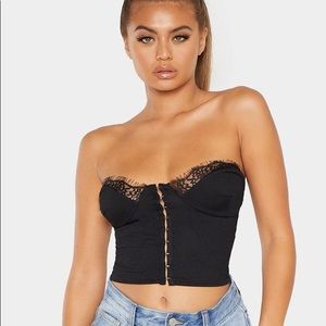 Pretty Little Thing black lace trim crop top